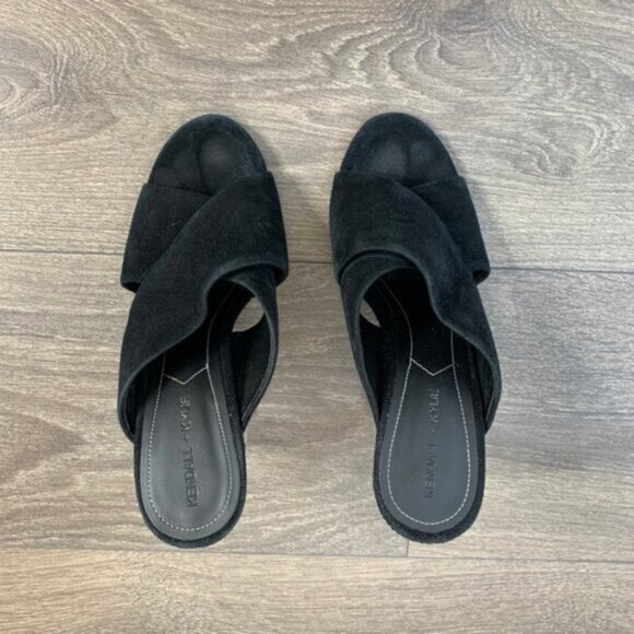 Kendall & Kylie Karmen Mules Heels Criss Cross Lucite  Acrylic Clear Suede Black - Picture 8 of 16